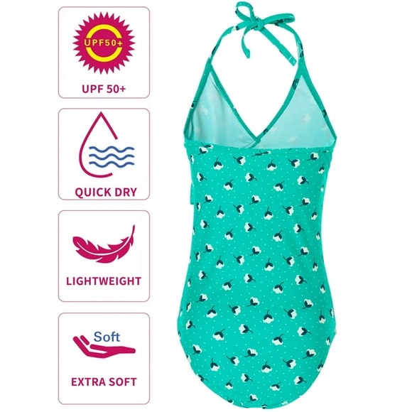 AS ROSE RICH Girls size 14 Swimsuit Ruffle One Piece Bathing Suits UPF50+ NWT - Picture 2 of 10